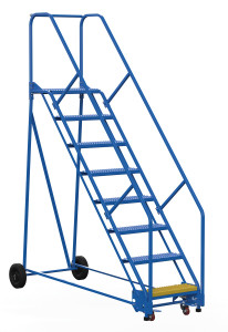 Vestil Steel Rolling Warehouse Ladder - 50 Degree 8 Grip Strut 23-9/16 In. Step Width 350 lb - Blue