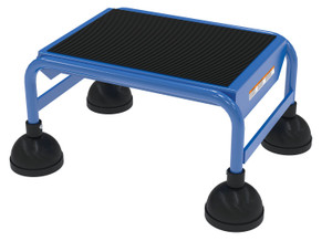 Vestil Steel Commercial Spring Loaded Ladder - 1 Step 16 In. Wide with Anti-Slip Rubber Mat 300 lb - Blue