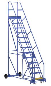 Vestil Steel Rolling Warehouse Ladder - 58 Degree 13 Perforated 23-9/16 In. Step Width 350 lb - Blue