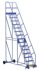 Vestil Steel Rolling Warehouse Ladder - 58 Degree 15 Grip Strut 23-9/16 In. Step Width 350 lb - Blue