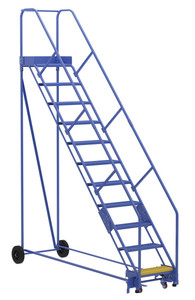 Vestil Steel Rolling Warehouse Ladder - 50 Degree 11 Perforated 23-9/16 In. Step Width 350 lb - Blue