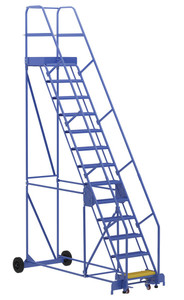 Vestil Steel Rolling Warehouse Ladder - 58 Degree 13 Grip Strut 23-9/16 In. Step Width 350 lb - Blue