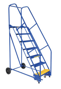 Vestil Steel Rolling Warehouse Ladder - 58 Degree 7 Grip Strut 23-9/16 In. Step Width 350 lb - Blue