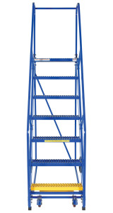Vestil Steel Rolling Warehouse Ladder - 58 Degree 7 Grip Strut 23-9/16 In. Step Width 350 lb - Blue