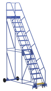 Vestil Steel Rolling Warehouse Ladder - 58 Degree 15 Perforated 23-9/16 In. Step Width 350 lb - Blue