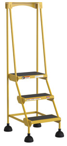 Vestil Steel Commercial Spring Loaded Ladder - 3 Steps 16 In. Wide 58 Degree with Anti-Slip Rubber Mats 300 lb - Yellow