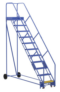 Vestil Steel Rolling Warehouse Ladder - 50 Degree 11 Grip Strut 23-9/16 In. Step Width 350 lb - Blue