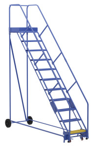 Vestil Steel Rolling Warehouse Ladder - 50 Degree 11 Perforated 23-9/16 In. Step Width 350 lb - Blue