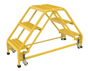 Vestil Steel Double Sided Step Ladder - 3 Grip Strut 16-13/16 In. Step Width 350 lb - Yellow