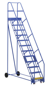 Vestil Steel Rolling Warehouse Ladder - 58 Degree 12 Grip Strut 23-9/16 In. Step Width 350 lb - Blue