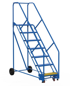 Vestil Steel Rolling Warehouse Ladder - 50 Degree 7 Perforated 23-9/16 In. Step Width 350 lb - Blue