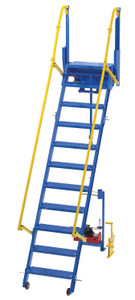 Vestil Steel Folding Mezzanine Ladder with - 115V Power Storage 108 In. Mezzanine Height 23-5/8 In. Step Width 350 lb - Blue and Yellow