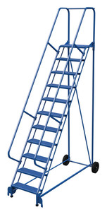 Vestil Steel Roll-A-Fold Ladder - 58 Degree 11 Perforated 23-9/16 In. Step Width 350 lb - Blue