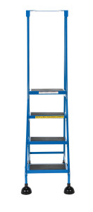 Vestil Steel Commercial Spring Loaded Ladder - 4 Steps 16 In. Wide 58 Degree with Anti-Slip Rubber Mats 300 lb - Blue
