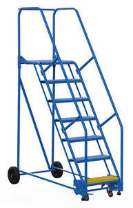 Vestil Steel Rolling Warehouse Ladder - 58 Degree 7 Grip Strut 23-9/16 In. Step Width 350 lb - Blue