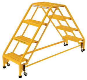 Vestil Steel Double Sided Step Ladder - 4 Grip Strut 16-13/16 In. Step Width 350 lb - Yellow