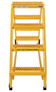 Vestil Steel Double Sided Step Ladder - 4 Grip Strut 16-13/16 In. Step Width 350 lb - Yellow