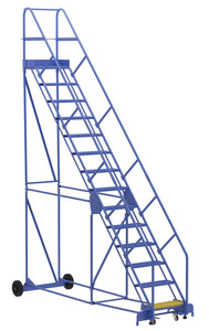 Vestil Steel Rolling Warehouse Ladder - 50 Degree 14 Perforated 23-9/16 In. Step Width 350 lb - Blue