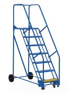 Vestil Steel Rolling Warehouse Ladder - 58 Degree 7 Perforated 23-9/16 In. Step Width 350 lb - Blue