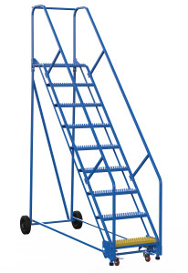 Vestil Steel Rolling Warehouse Ladder - 50 Degree 9 Grip Strut 23-9/16 In. Step Width 350 lb - Blue