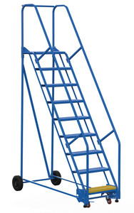 Vestil Steel Rolling Warehouse Ladder - 58 Degree 9 Perforated 23-9/16 In. Step Width 350 lb - Blue