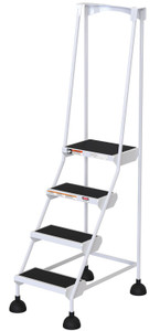 Vestil Steel Commercial Spring Loaded Ladder - 4 Steps 16 In. Wide 58 Degree with Anti-Slip Rubber Mats 300 lb - White