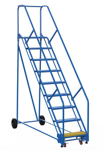 Vestil Steel Rolling Warehouse Ladder - 50 Degree 9 Perforated 23-9/16 In. Step Width 350 lb - Blue