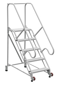 Vestil Steel Tip N Roll FDA Compliant Ladder - 50 Degree 5 Grip Strut 24 In. Step Width 350 lb - White