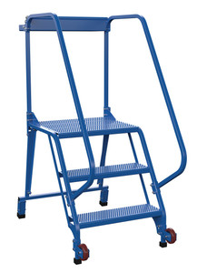 Vestil Steel Tip-N-Roll Ladder - 58 Degree 3 Straddle Perforated 24 In. Step Width 350 lb - Blue