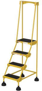 Vestil Steel Commercial Spring Loaded Ladder - 4 Steps 16 In. Wide 58 Degree with Anti-Slip Rubber Mats 300 lb - Yellow