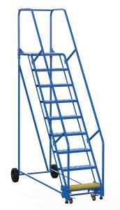 Vestil Steel Rolling Warehouse Ladder - 58 Degree 9 Perforated 23-9/16 In. Step Width 350 lb - Blue