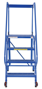 Vestil Steel Tip-N-Roll Ladder - 58 Degree 4 Straddle Grip Strut 24 In. Step Width 350 lb - Blue