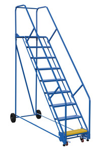 Vestil Steel Rolling Warehouse Ladder - 50 Degree 9 Perforated 23-9/16 In. Step Width 350 lb - Blue