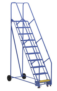 Vestil Steel Rolling Warehouse Ladder - 58 Degree 10 Perforated 23-9/16 In. Step Width 350 lb - Blue