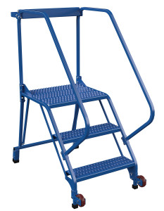 Vestil Steel Tip-N-Roll Ladder - 50 Degree 3 Straddle Grip Strut 24 In. Step Width 50 Degree 350 lb - Blue