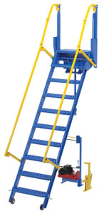 Vestil Steel Folding Mezzanine Ladder with - 115V Power Storage 96 In. Mezzanine Height 23-5/8 In. Step Width 350 lb - Blue and Yellow
