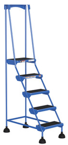 Vestil Steel Commercial Spring Loaded Ladder - 5 Steps 16 In. Wide 58 Degree with Anti-Slip Rubber Mats 300 lb - Blue