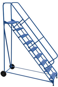 Vestil Steel Roll-A-Fold Ladder - 50 Degree 9 Perforated 23-9/16 In. Step Width 350 lb - Blue