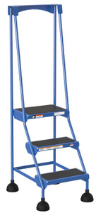 Vestil Steel Commercial Spring Loaded Ladder - 3 Steps 16 In. Wide 58 Degree with Anti-Slip Rubber Mats 300 lb - Blue