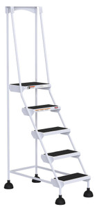 Vestil Steel Commercial Spring Loaded Ladder - 5 Steps 16 In. Wide 58 Degree with Anti-Slip Rubber Mats 300 lb - White