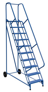 Vestil Steel Roll-A-Fold Ladder - 58 Degree 10 Perforated 23-9/16 In. Step Width 350 lb - Blue