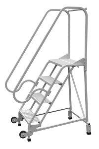 Vestil Steel Tip N Roll FDA Compliant Ladder - 58 Degree 4 Perforated 24 In. Step Width 350 lb - White