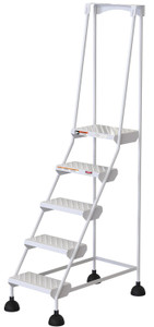 Vestil Steel Commercial Spring Loaded Ladders - 58 Degree 5 Perforated 16 In. Step Width 300 lb - White
