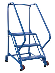 Vestil Steel Tip N Roll Ladder - 50 Degree 3 Grip Strut 24 In. Step Width 350 lb - Blue