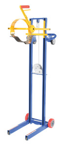 Vestil Steel Variable Height Pail Dispenser - 200 lb - Blue and Yellow