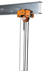 Vestil Steel Low Headroom Chain Hoist Gear Trolley - 17 In. x 13-1/2 In. x 15 In. 6,000 lb - Orange