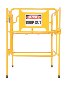 Vestil Steel Manhole Guard Rail with Aluminum Sign - 31 In. x 30 In. Danger Keep Out Sign Message - Yellow
