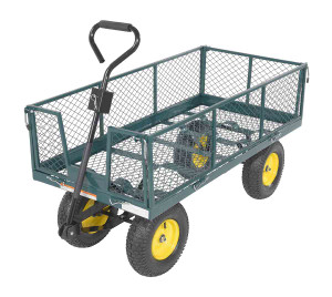 Vestil Steel Landscape Cart with Fold Down Side - 53 In. x 24 In. x 26 In. 1000 lb - Green