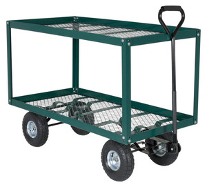 Vestil Steel Landscape Cart with Two Shelf - 51 In. x 24 In. x 36 In. 300 lb - Green