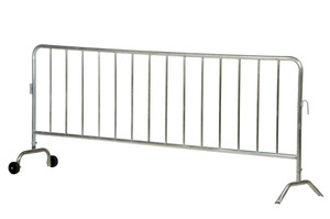Vestil Steel Heavy Duty Crowd Control Interlocking Barrier with Feet 1 Wheeled - 1 Curved 101-3/4 In. Length - Silver
